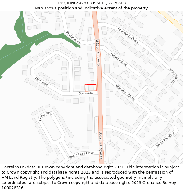 199, KINGSWAY, OSSETT, WF5 8ED: Location map and indicative extent of plot