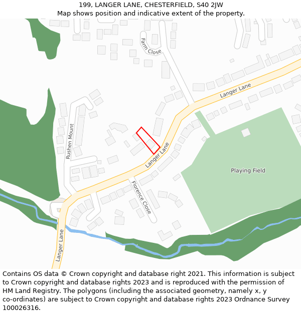 199, LANGER LANE, CHESTERFIELD, S40 2JW: Location map and indicative extent of plot