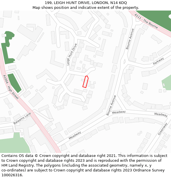 199, LEIGH HUNT DRIVE, LONDON, N14 6DQ: Location map and indicative extent of plot