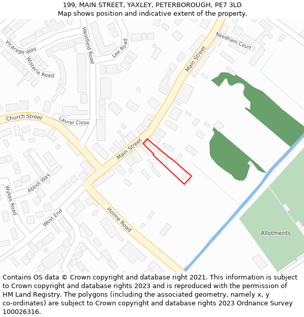 199, MAIN STREET, YAXLEY, PETERBOROUGH, PE7 3LD: Location map and indicative extent of plot