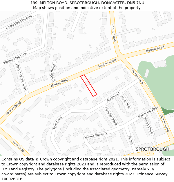 199, MELTON ROAD, SPROTBROUGH, DONCASTER, DN5 7NU: Location map and indicative extent of plot