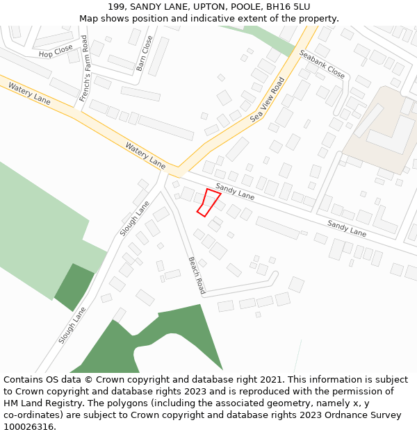 199, SANDY LANE, UPTON, POOLE, BH16 5LU: Location map and indicative extent of plot