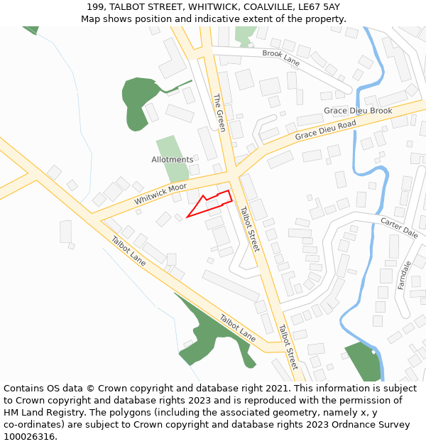 199, TALBOT STREET, WHITWICK, COALVILLE, LE67 5AY: Location map and indicative extent of plot