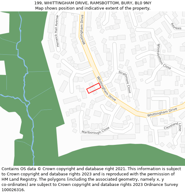 199, WHITTINGHAM DRIVE, RAMSBOTTOM, BURY, BL0 9NY: Location map and indicative extent of plot