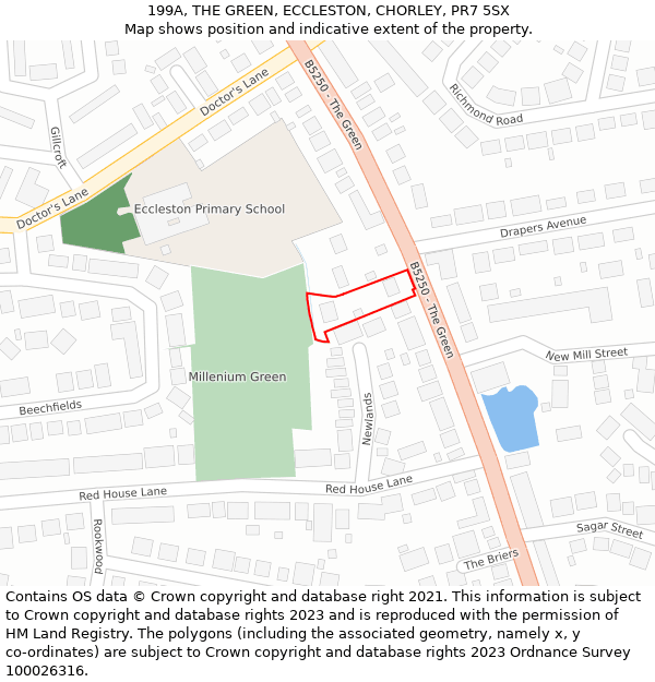 199A, THE GREEN, ECCLESTON, CHORLEY, PR7 5SX: Location map and indicative extent of plot