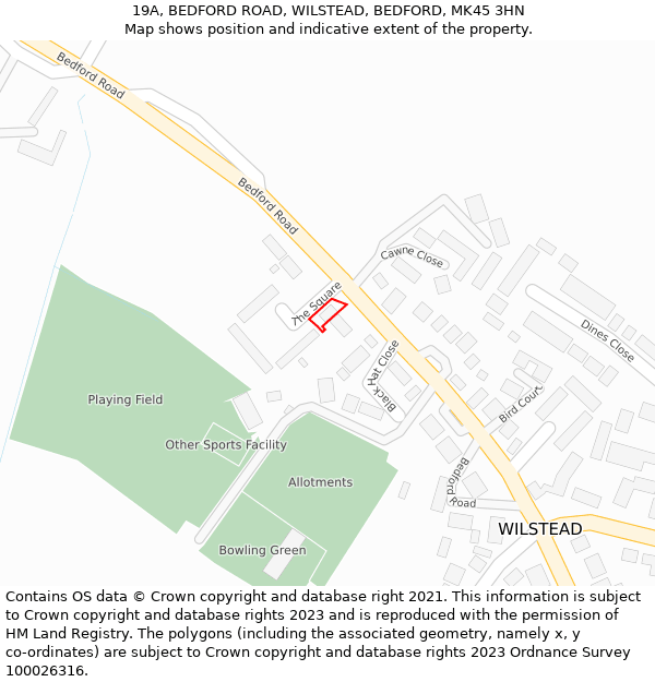 19A, BEDFORD ROAD, WILSTEAD, BEDFORD, MK45 3HN: Location map and indicative extent of plot