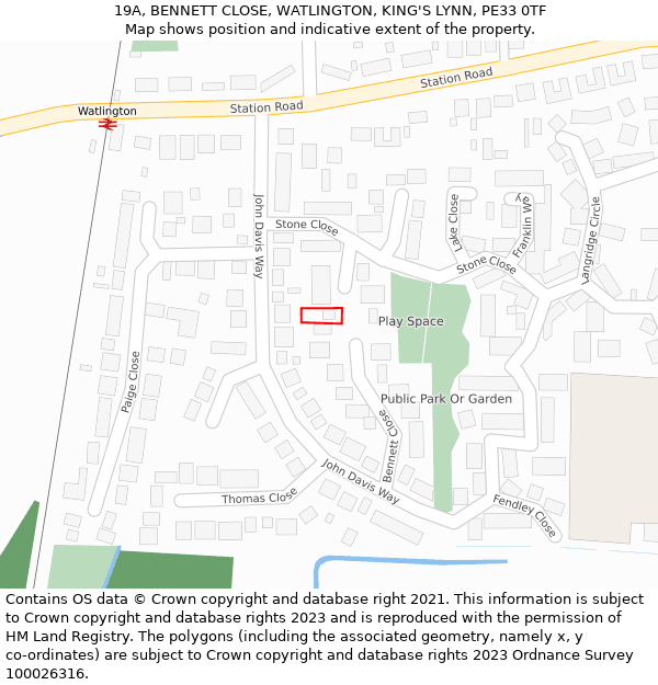 19A, BENNETT CLOSE, WATLINGTON, KING'S LYNN, PE33 0TF: Location map and indicative extent of plot