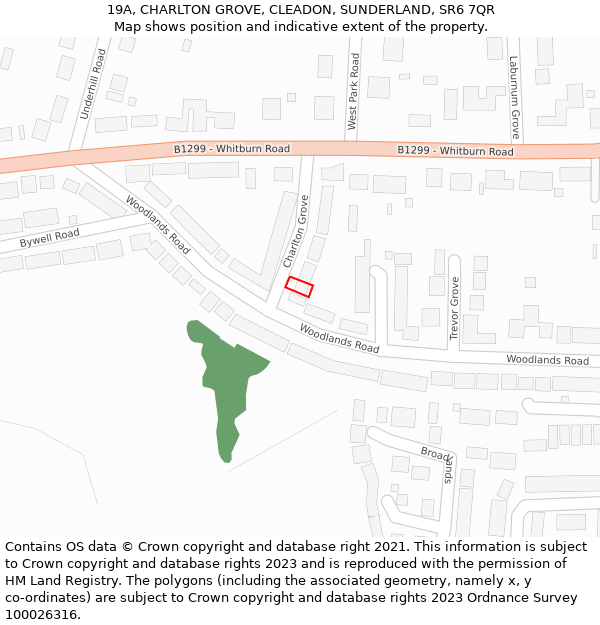 19A, CHARLTON GROVE, CLEADON, SUNDERLAND, SR6 7QR: Location map and indicative extent of plot