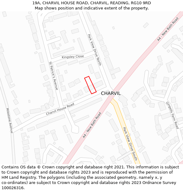 19A, CHARVIL HOUSE ROAD, CHARVIL, READING, RG10 9RD: Location map and indicative extent of plot