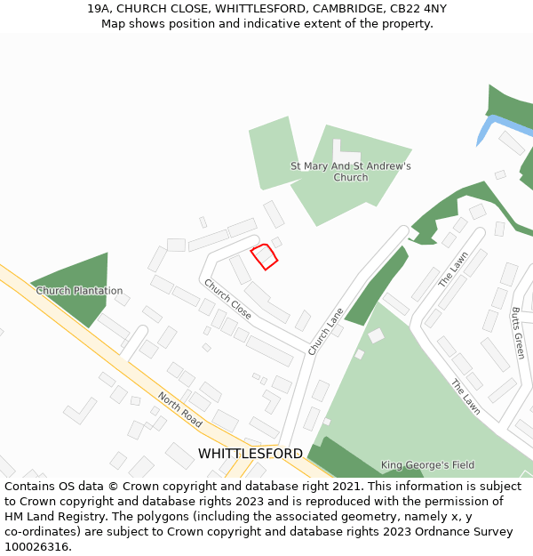 19A, CHURCH CLOSE, WHITTLESFORD, CAMBRIDGE, CB22 4NY: Location map and indicative extent of plot