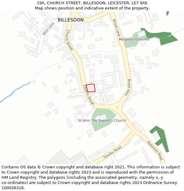 19A, CHURCH STREET, BILLESDON, LEICESTER, LE7 9AE: Location map and indicative extent of plot