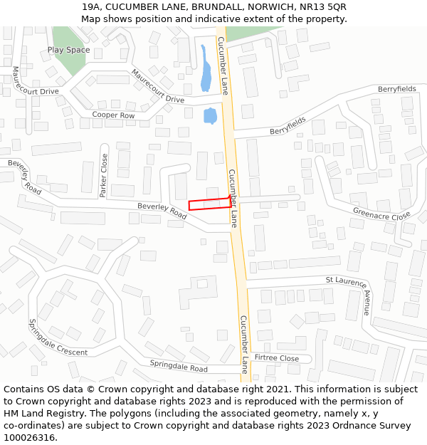 19A, CUCUMBER LANE, BRUNDALL, NORWICH, NR13 5QR: Location map and indicative extent of plot