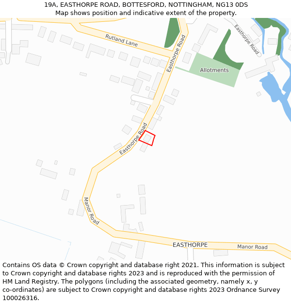 19A, EASTHORPE ROAD, BOTTESFORD, NOTTINGHAM, NG13 0DS: Location map and indicative extent of plot