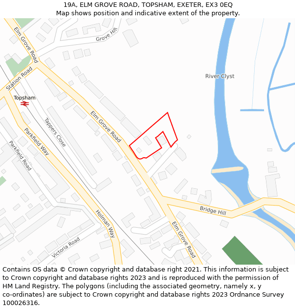 19A, ELM GROVE ROAD, TOPSHAM, EXETER, EX3 0EQ: Location map and indicative extent of plot