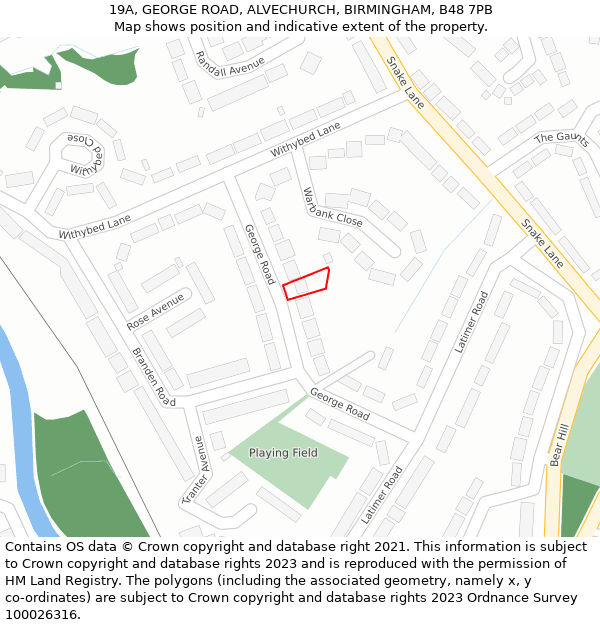 19A, GEORGE ROAD, ALVECHURCH, BIRMINGHAM, B48 7PB: Location map and indicative extent of plot