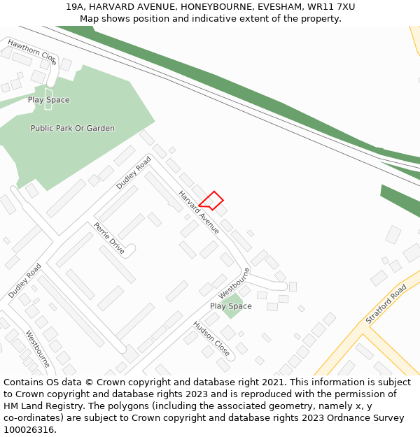 19A, HARVARD AVENUE, HONEYBOURNE, EVESHAM, WR11 7XU: Location map and indicative extent of plot