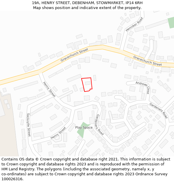 19A, HENRY STREET, DEBENHAM, STOWMARKET, IP14 6RH: Location map and indicative extent of plot