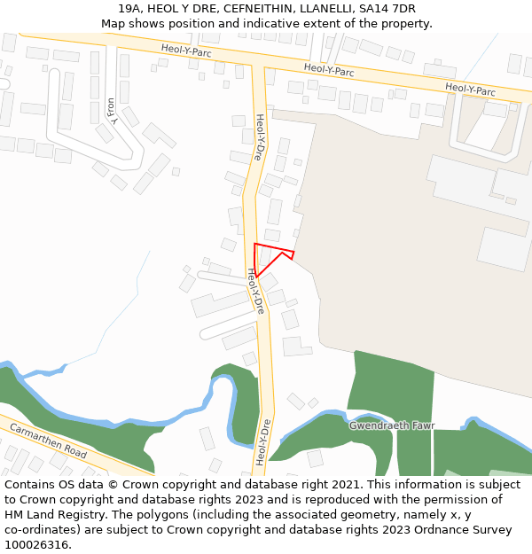 19A, HEOL Y DRE, CEFNEITHIN, LLANELLI, SA14 7DR: Location map and indicative extent of plot