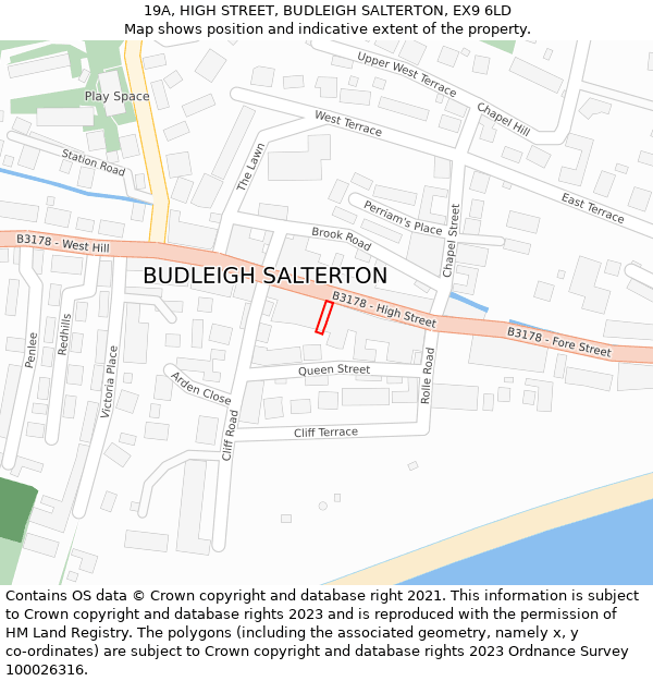 19A, HIGH STREET, BUDLEIGH SALTERTON, EX9 6LD: Location map and indicative extent of plot