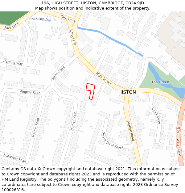 19A, HIGH STREET, HISTON, CAMBRIDGE, CB24 9JD: Location map and indicative extent of plot