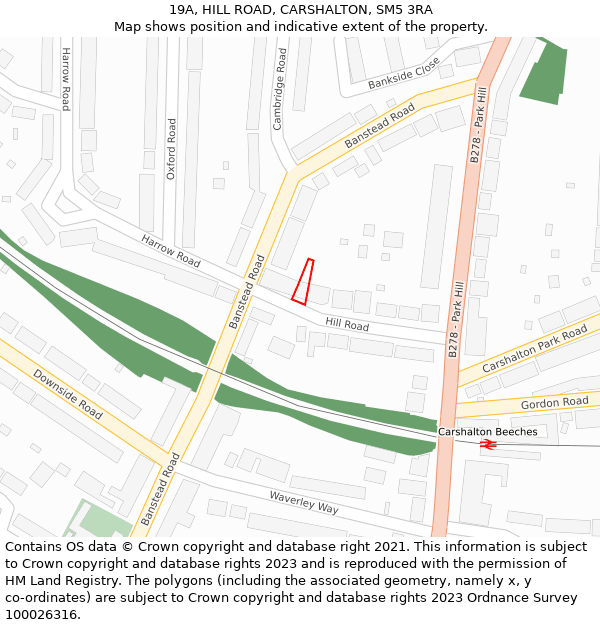 19A, HILL ROAD, CARSHALTON, SM5 3RA: Location map and indicative extent of plot