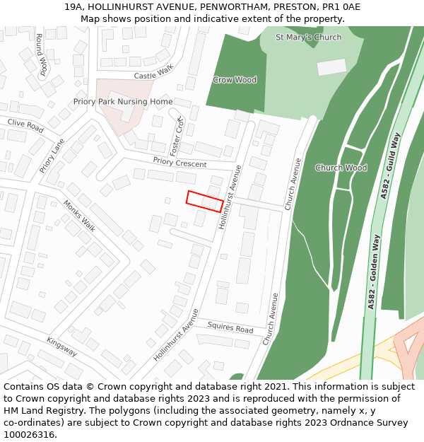 19A, HOLLINHURST AVENUE, PENWORTHAM, PRESTON, PR1 0AE: Location map and indicative extent of plot