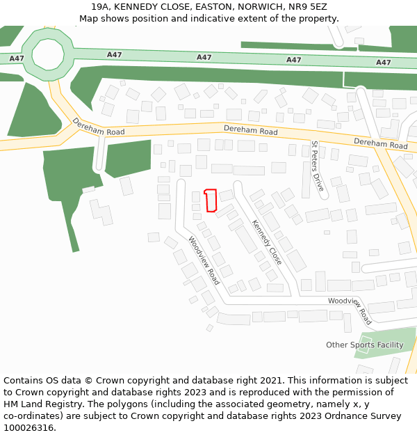 19A, KENNEDY CLOSE, EASTON, NORWICH, NR9 5EZ: Location map and indicative extent of plot