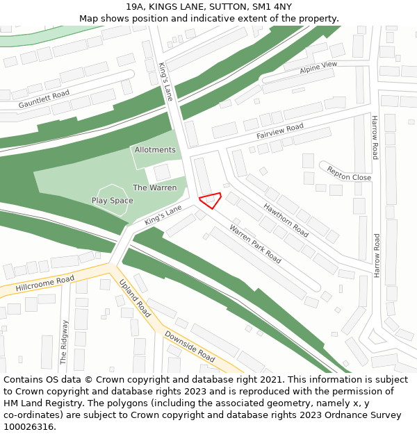 19A, KINGS LANE, SUTTON, SM1 4NY: Location map and indicative extent of plot