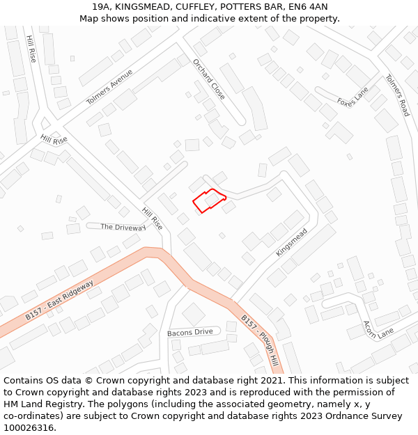 19A, KINGSMEAD, CUFFLEY, POTTERS BAR, EN6 4AN: Location map and indicative extent of plot