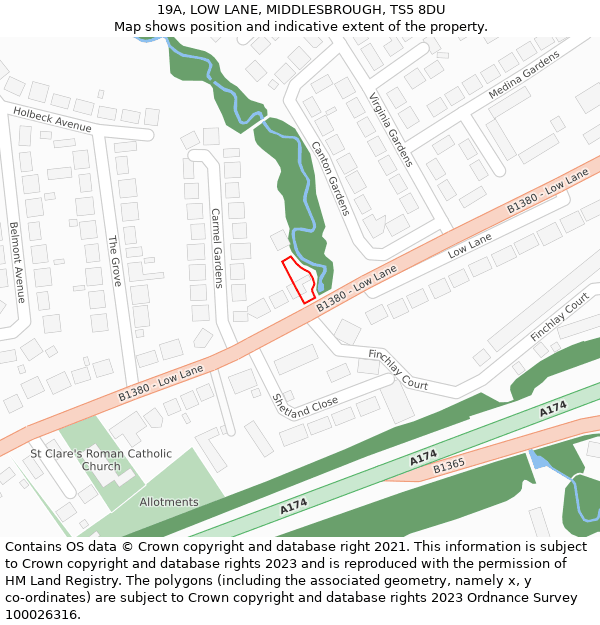 19A, LOW LANE, MIDDLESBROUGH, TS5 8DU: Location map and indicative extent of plot