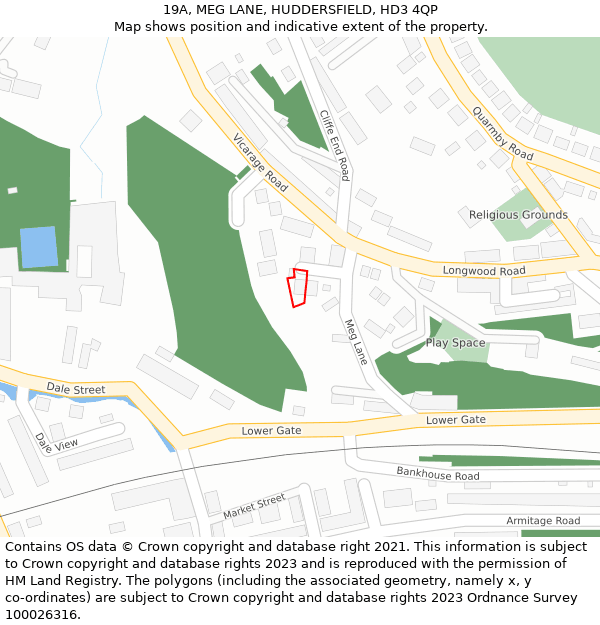 19A, MEG LANE, HUDDERSFIELD, HD3 4QP: Location map and indicative extent of plot