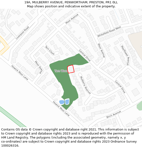 19A, MULBERRY AVENUE, PENWORTHAM, PRESTON, PR1 0LL: Location map and indicative extent of plot