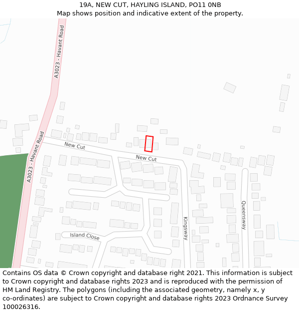 19A, NEW CUT, HAYLING ISLAND, PO11 0NB: Location map and indicative extent of plot