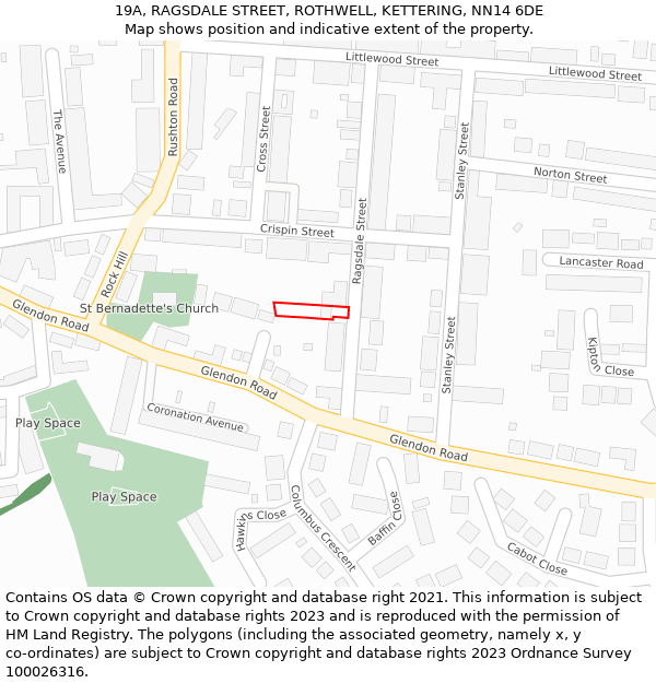 19A, RAGSDALE STREET, ROTHWELL, KETTERING, NN14 6DE: Location map and indicative extent of plot