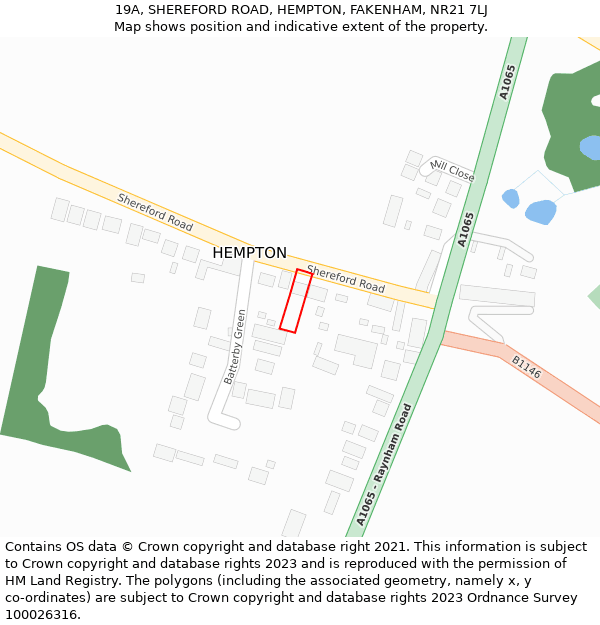 19A, SHEREFORD ROAD, HEMPTON, FAKENHAM, NR21 7LJ: Location map and indicative extent of plot