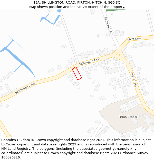 19A, SHILLINGTON ROAD, PIRTON, HITCHIN, SG5 3QJ: Location map and indicative extent of plot