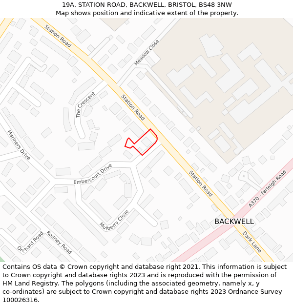 19A, STATION ROAD, BACKWELL, BRISTOL, BS48 3NW: Location map and indicative extent of plot