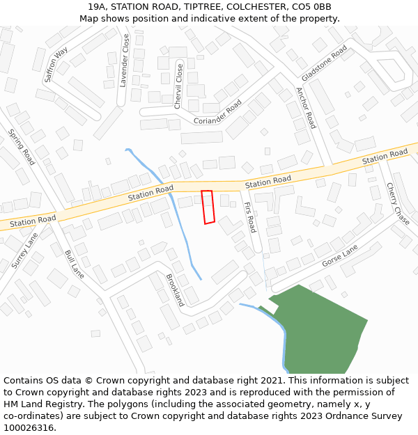 19A, STATION ROAD, TIPTREE, COLCHESTER, CO5 0BB: Location map and indicative extent of plot