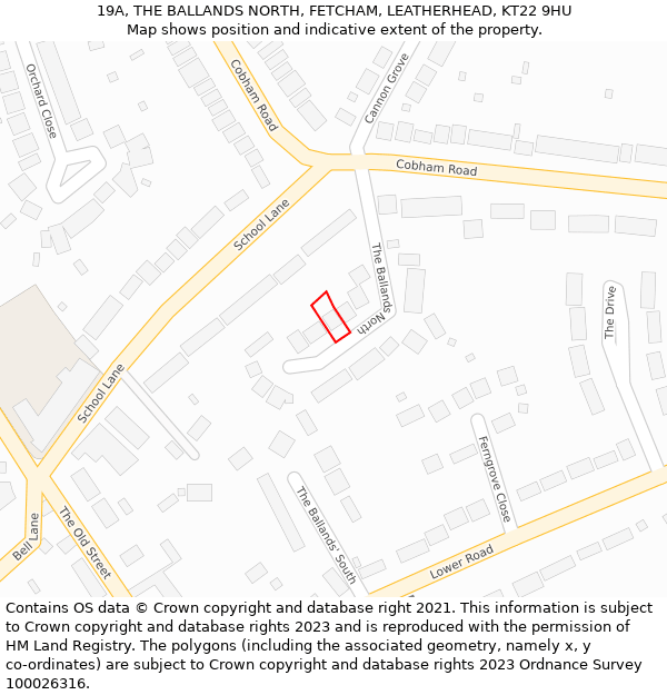 19A, THE BALLANDS NORTH, FETCHAM, LEATHERHEAD, KT22 9HU: Location map and indicative extent of plot