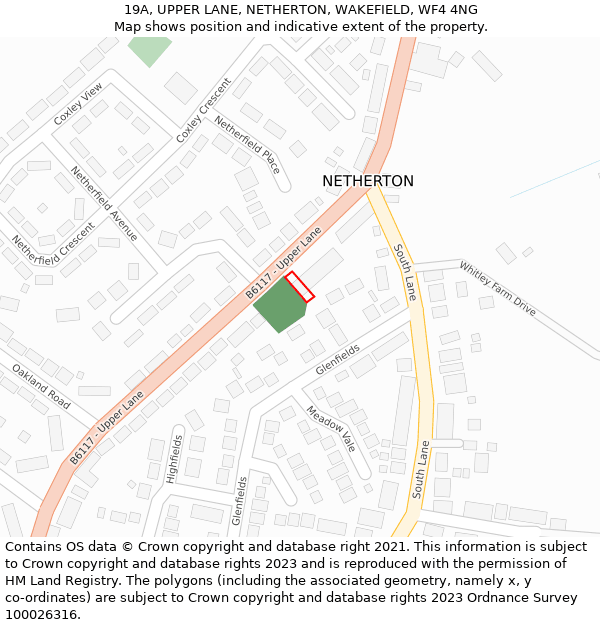 19A, UPPER LANE, NETHERTON, WAKEFIELD, WF4 4NG: Location map and indicative extent of plot