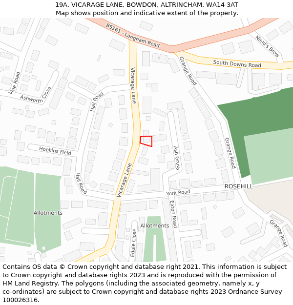 19A, VICARAGE LANE, BOWDON, ALTRINCHAM, WA14 3AT: Location map and indicative extent of plot