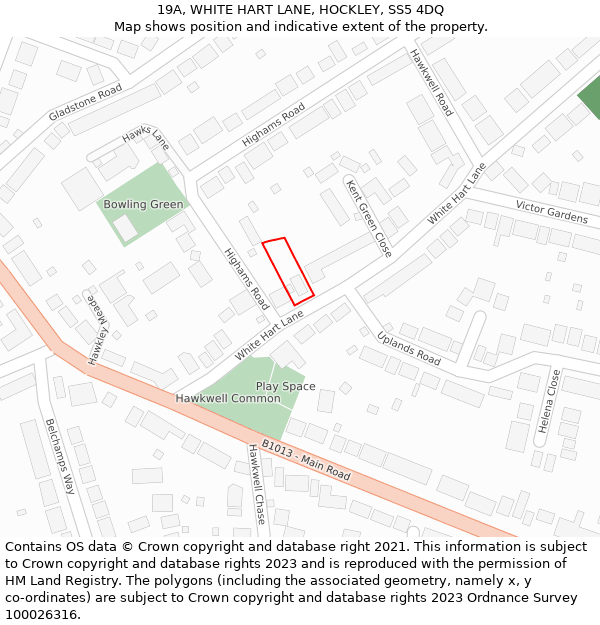 19A, WHITE HART LANE, HOCKLEY, SS5 4DQ: Location map and indicative extent of plot
