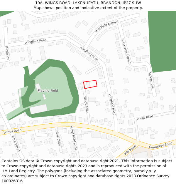 19A, WINGS ROAD, LAKENHEATH, BRANDON, IP27 9HW: Location map and indicative extent of plot