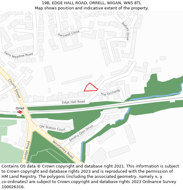 19B, EDGE HALL ROAD, ORRELL, WIGAN, WN5 8TL: Location map and indicative extent of plot