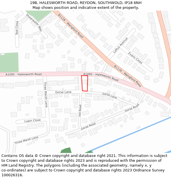 19B, HALESWORTH ROAD, REYDON, SOUTHWOLD, IP18 6NH: Location map and indicative extent of plot