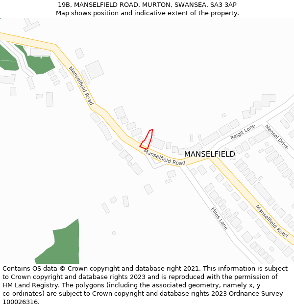 19B, MANSELFIELD ROAD, MURTON, SWANSEA, SA3 3AP: Location map and indicative extent of plot