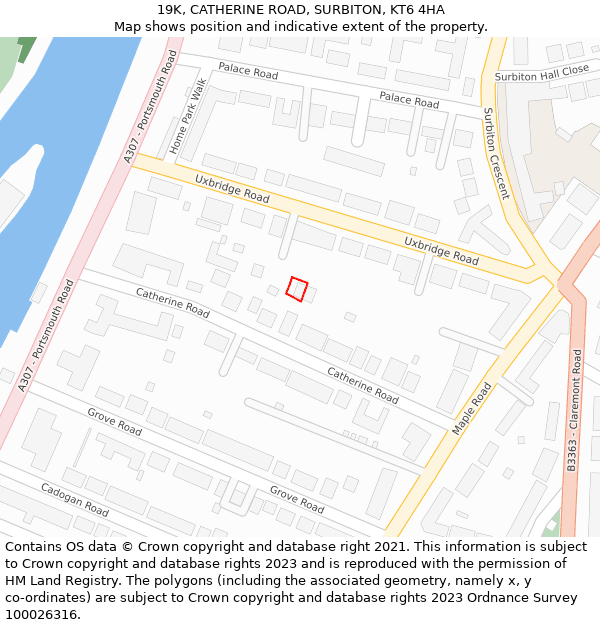 19K, CATHERINE ROAD, SURBITON, KT6 4HA: Location map and indicative extent of plot