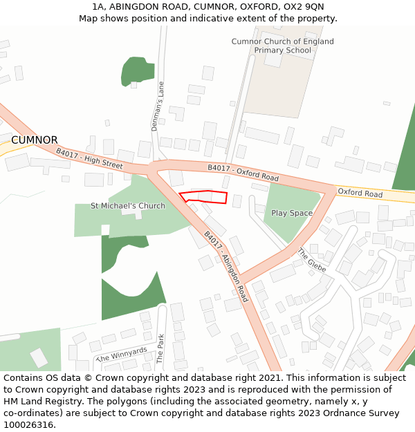 1A, ABINGDON ROAD, CUMNOR, OXFORD, OX2 9QN: Location map and indicative extent of plot