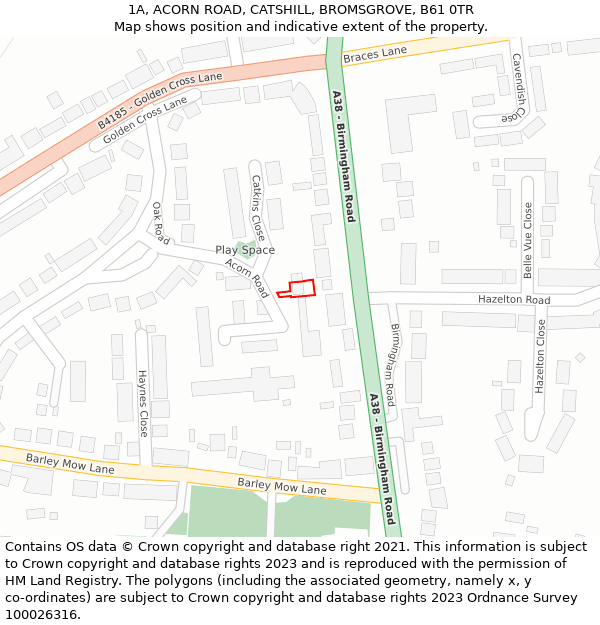 1A, ACORN ROAD, CATSHILL, BROMSGROVE, B61 0TR: Location map and indicative extent of plot