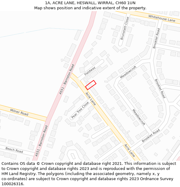 1A, ACRE LANE, HESWALL, WIRRAL, CH60 1UN: Location map and indicative extent of plot